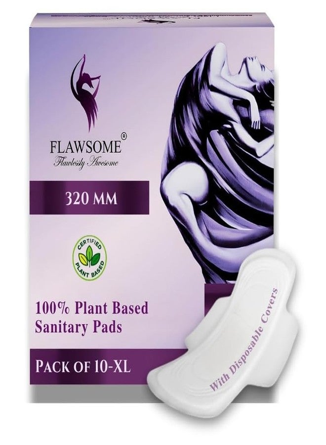 Flawsome Ultra Soft Sanitary Pads| Plant Based, Biodegradable | 10 Pads - XL (320mm, Light-Medium Flow) | Rash-Free, Leak-Proof & Breathable | 100% Toxin-Free | Extra Absorbent with Disposal Pouch - Image 1